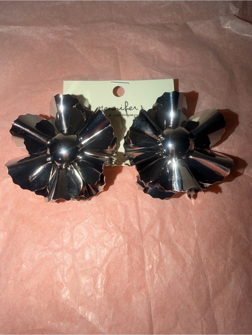 Jenni Silver earring- Shiny Metallic Flower Pair